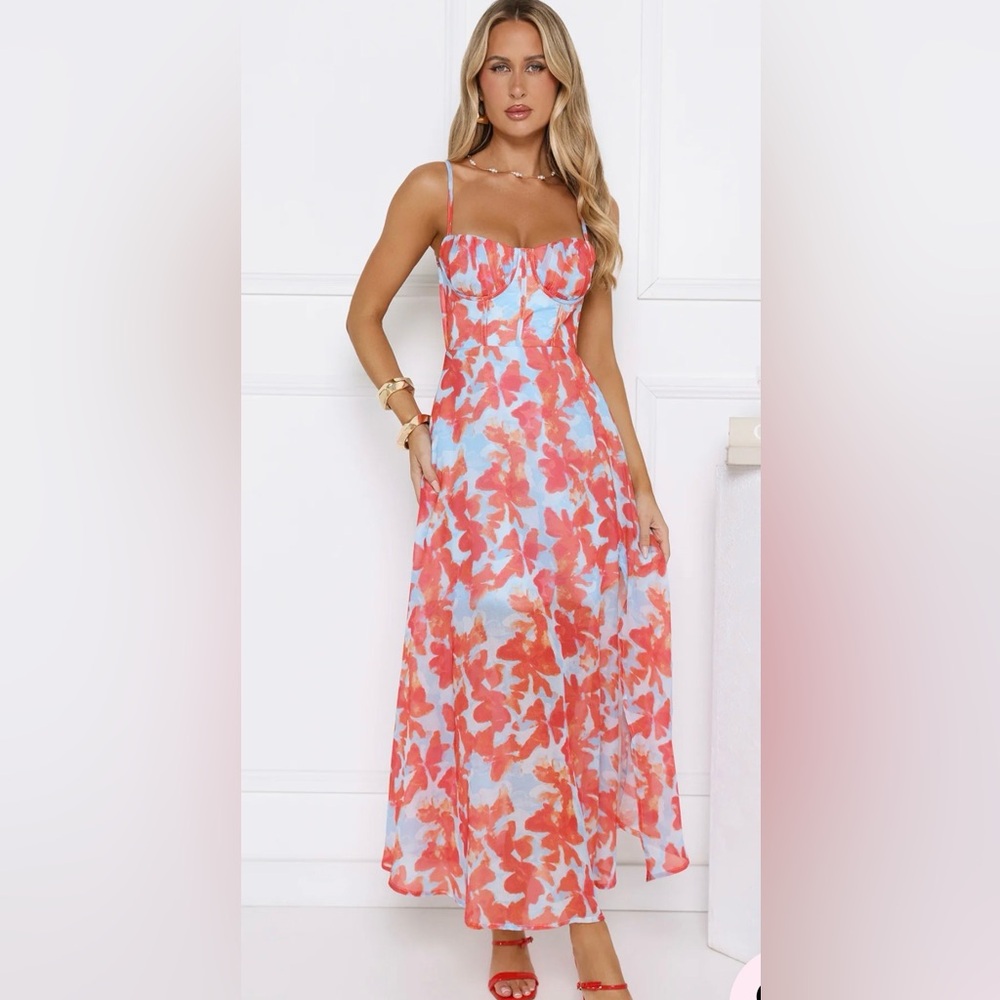 Hello Molly Coral & Sky Blue Floral Maxi Dress